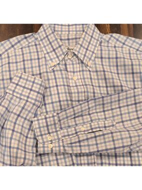 Brioni Taylored In Italy For Newman Marcus Men's Blue Checkered Shirt,Size Large